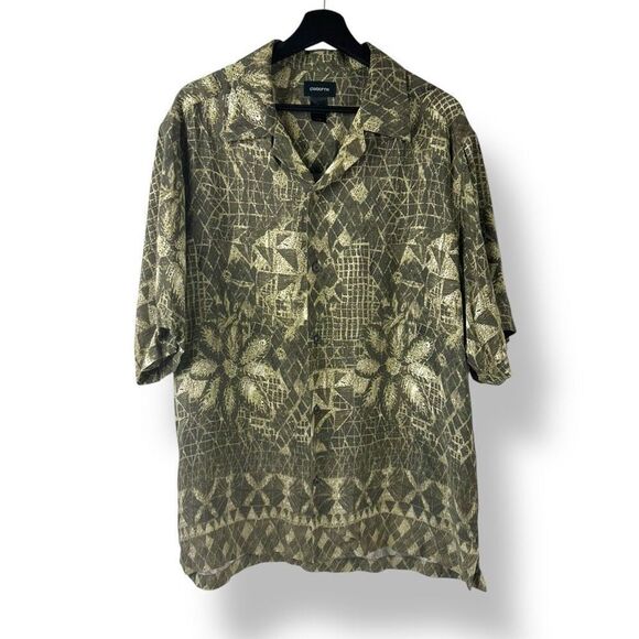 Claiborne Men's L 90's Style Hawaiian Shirt Olive Green Palm Beach Vacation Tiki - Picture 1 of 6